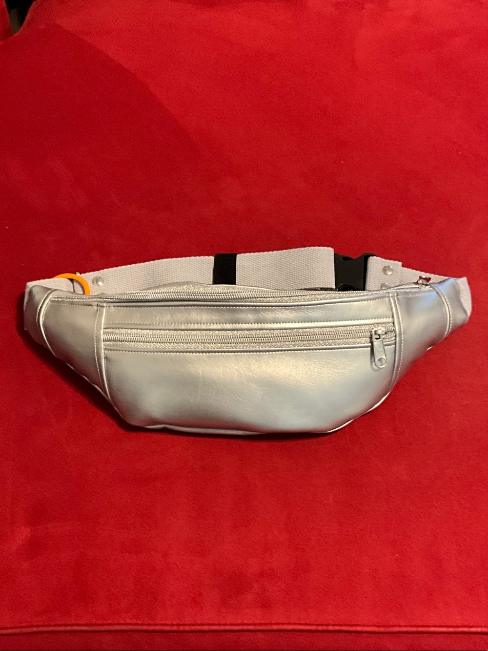Silver Leather Crossbody Belt Bag for Women